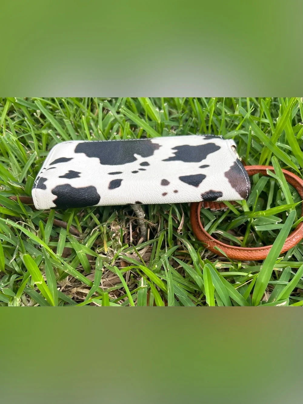 Faux Leather Cow Print Wristlet - Picture 6 of 8